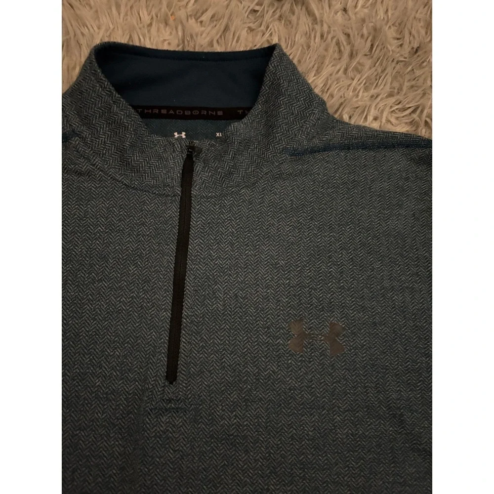 Under Armour Threadborne Quarter Zip Pullover Blue Herringbone HeatGear XL